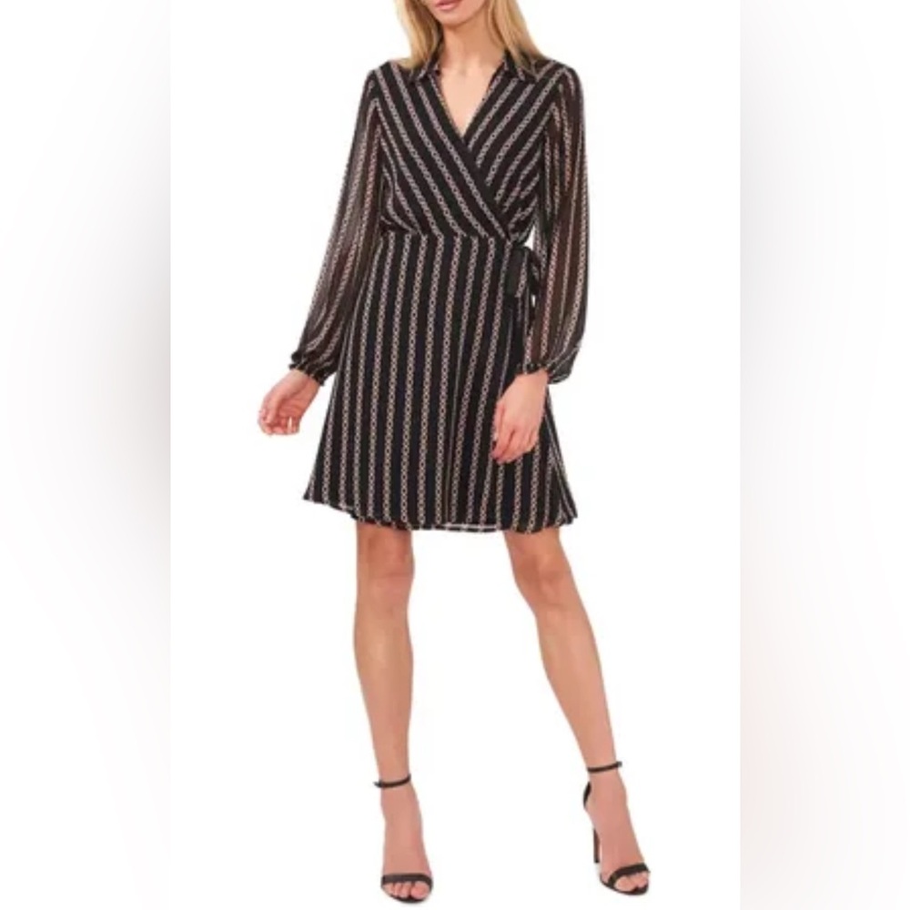 Halogen Chiffon Chain Print Wrap Dress Long Sleeves Size 3X